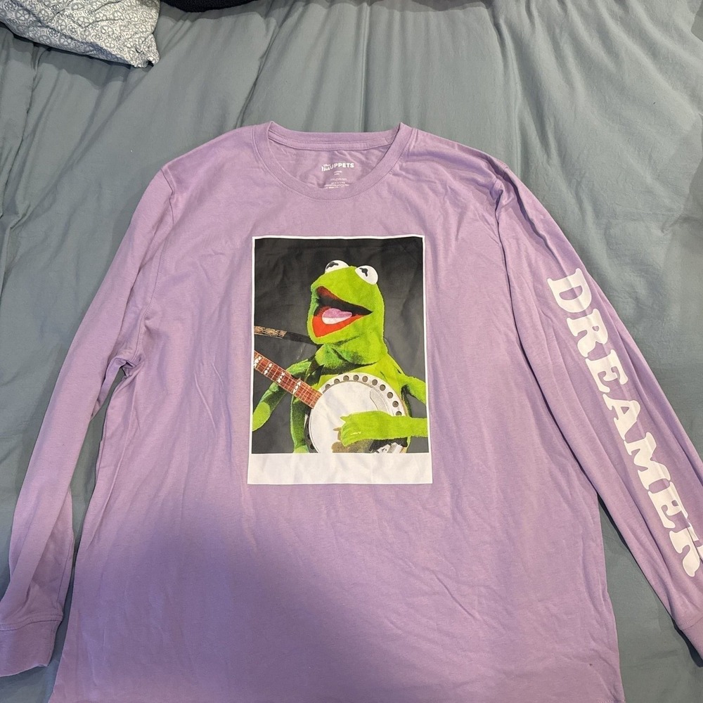 Disney The Muppets Kermit the Frog Banjo Dreamer Long Sleeve Tee Purple 2XL NWT